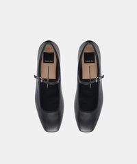 REYES WIDE BALLET FLATS BLACK LEATHER