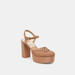 GERO HEELS MID BROWN WOVEN RAFFIA