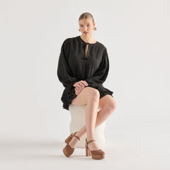 GERO HEELS MID BROWN WOVEN RAFFIA