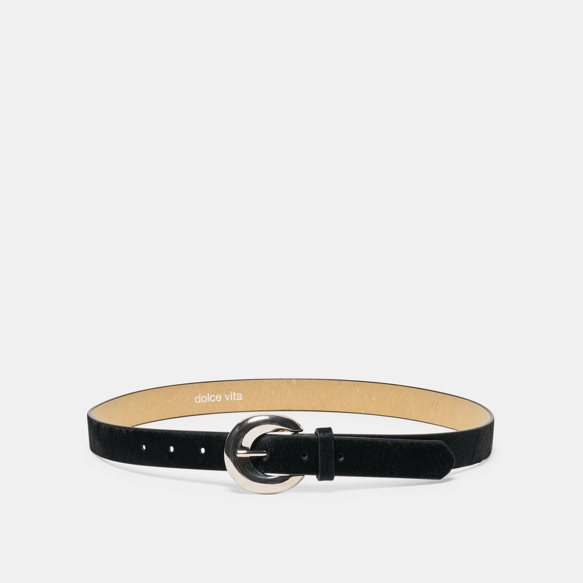 CHUNKY CURVED BUCKLE BELT BLACK CALF HAIR