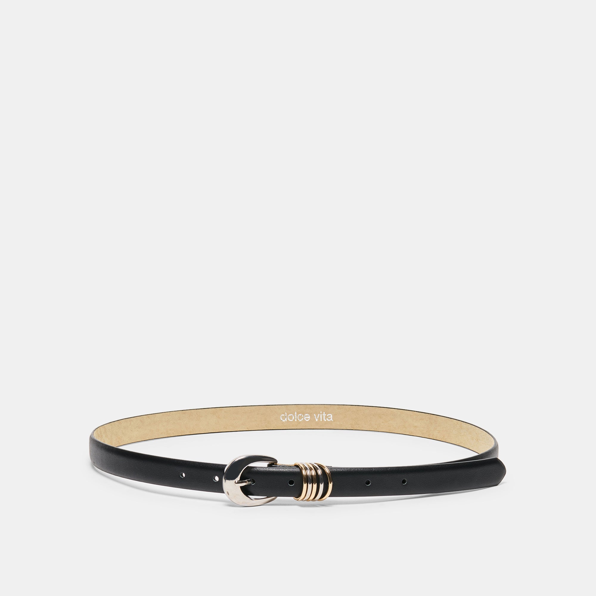 CRESCENT BUCKLE MIXED METAL BELT BLACK