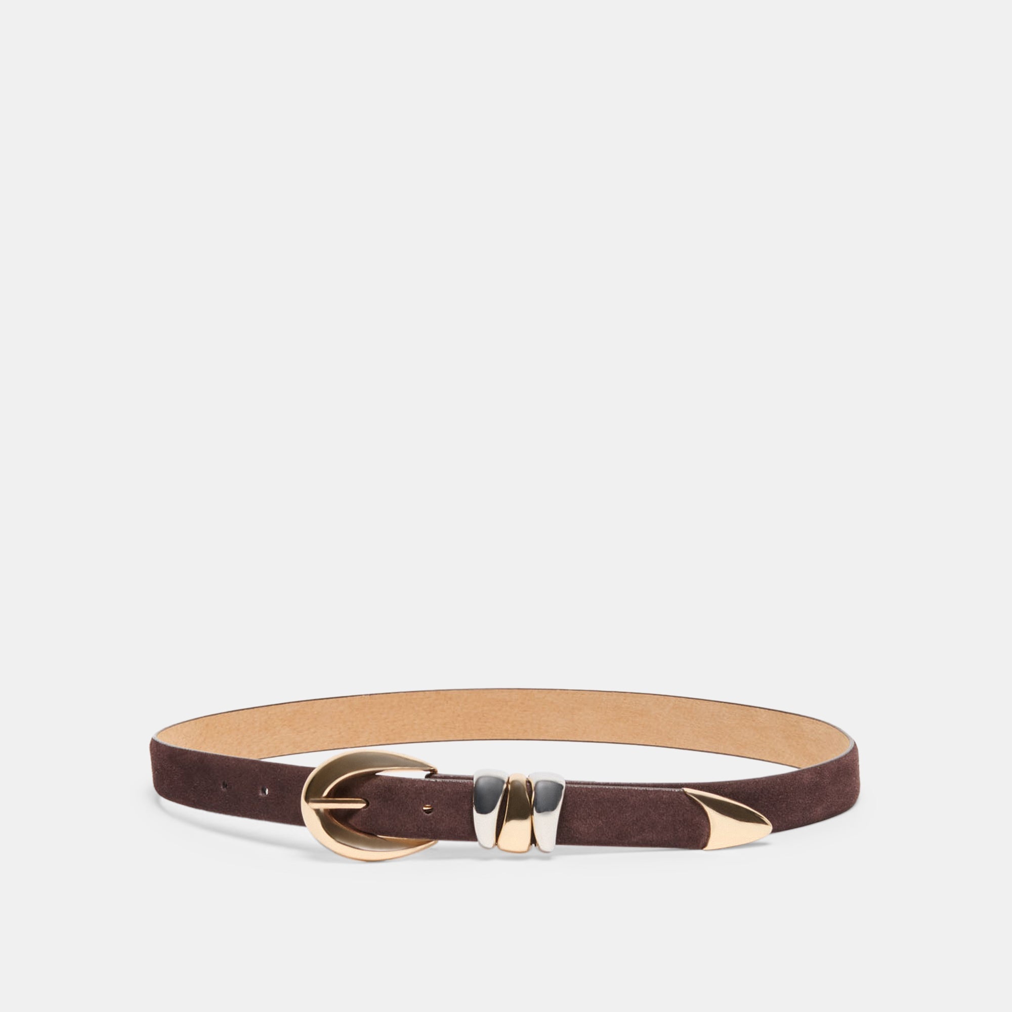 MIXED METAL BUCKLE BELT MAHOGANY