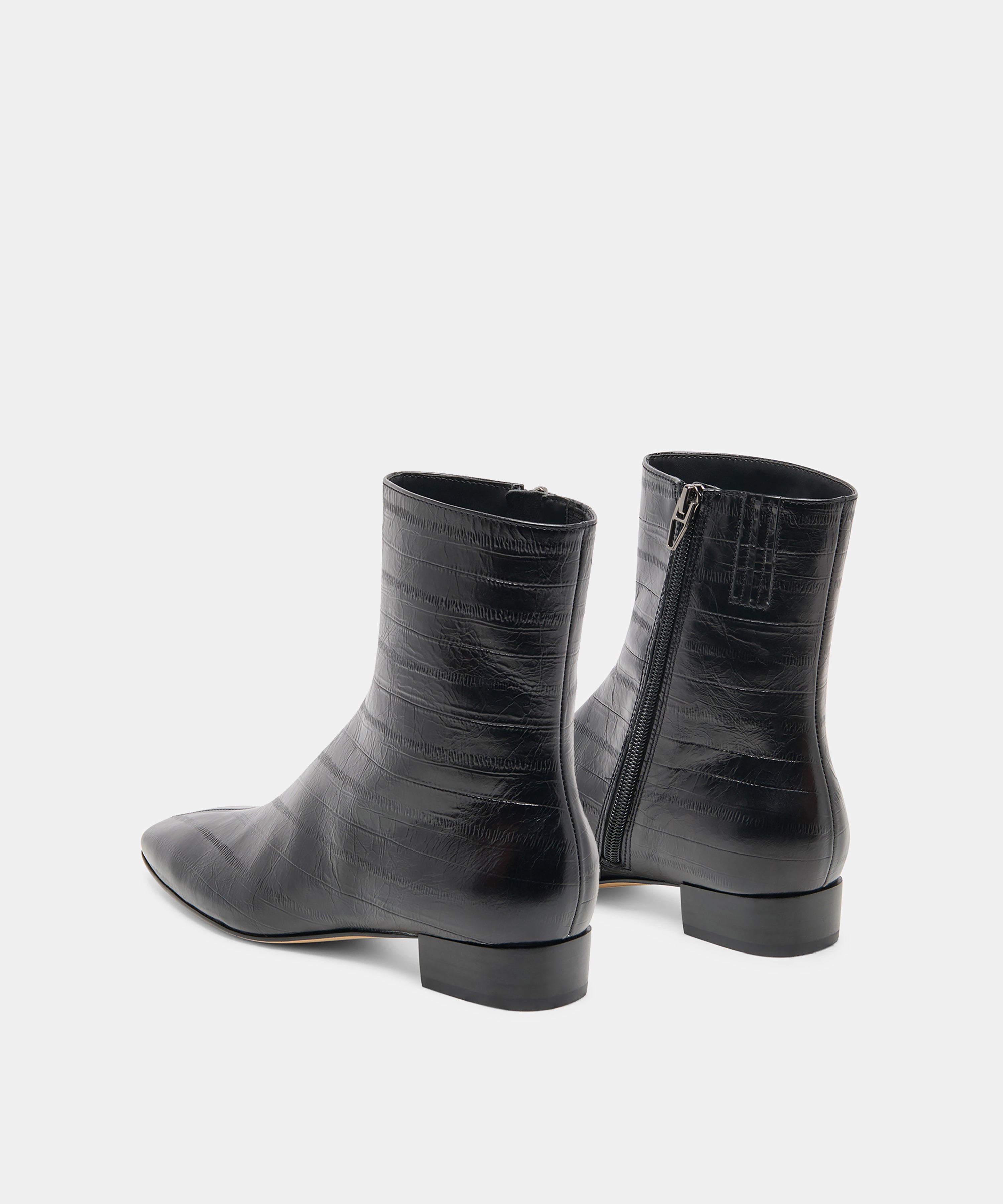 TARINE BOOTIES NOIR EMBOSSED LEATHER