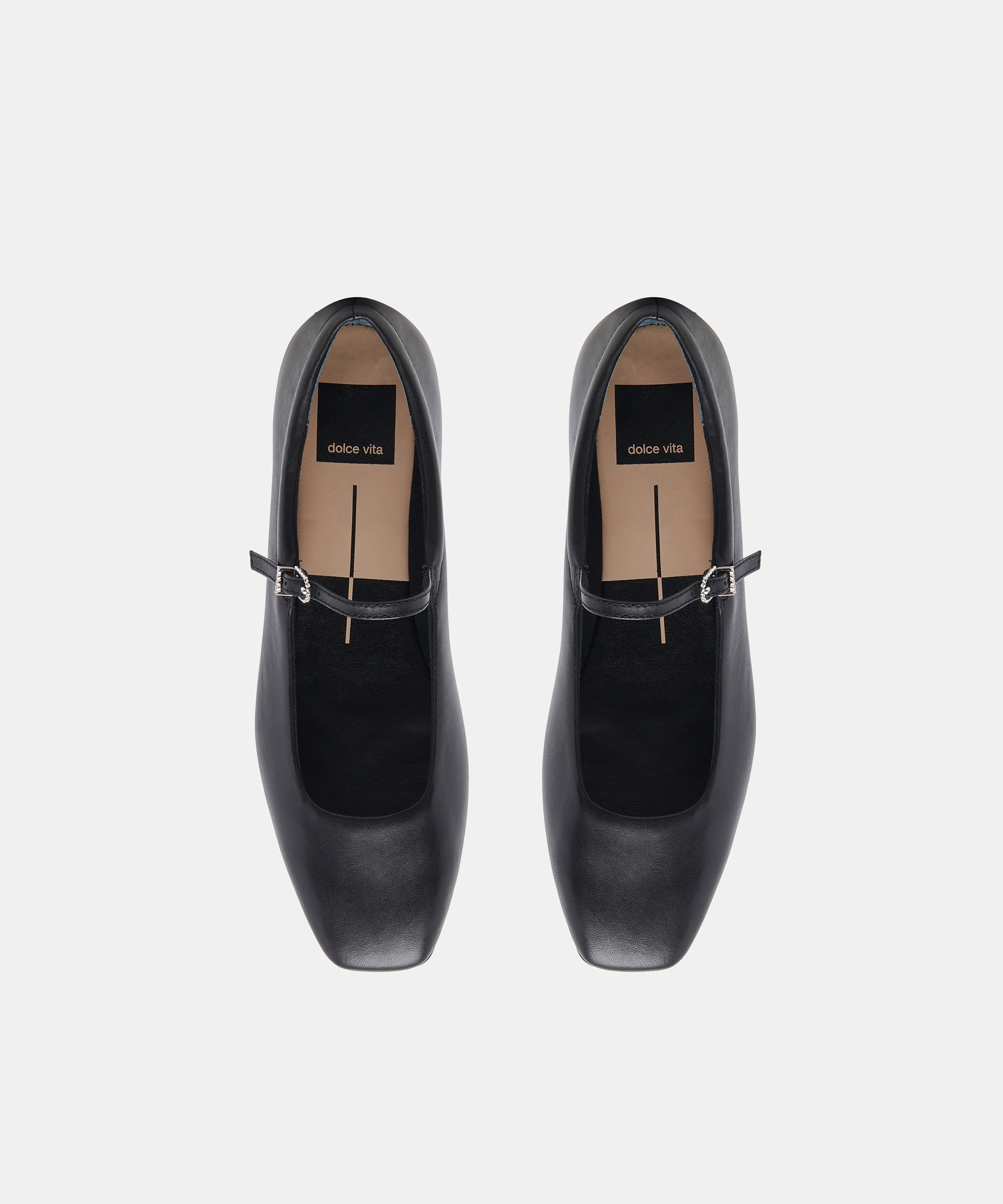 REYES WIDE BALLET FLATS BLACK LEATHER
