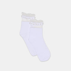 SHEER RUFFLE PEARL ANKLET SOCKS WHITE
