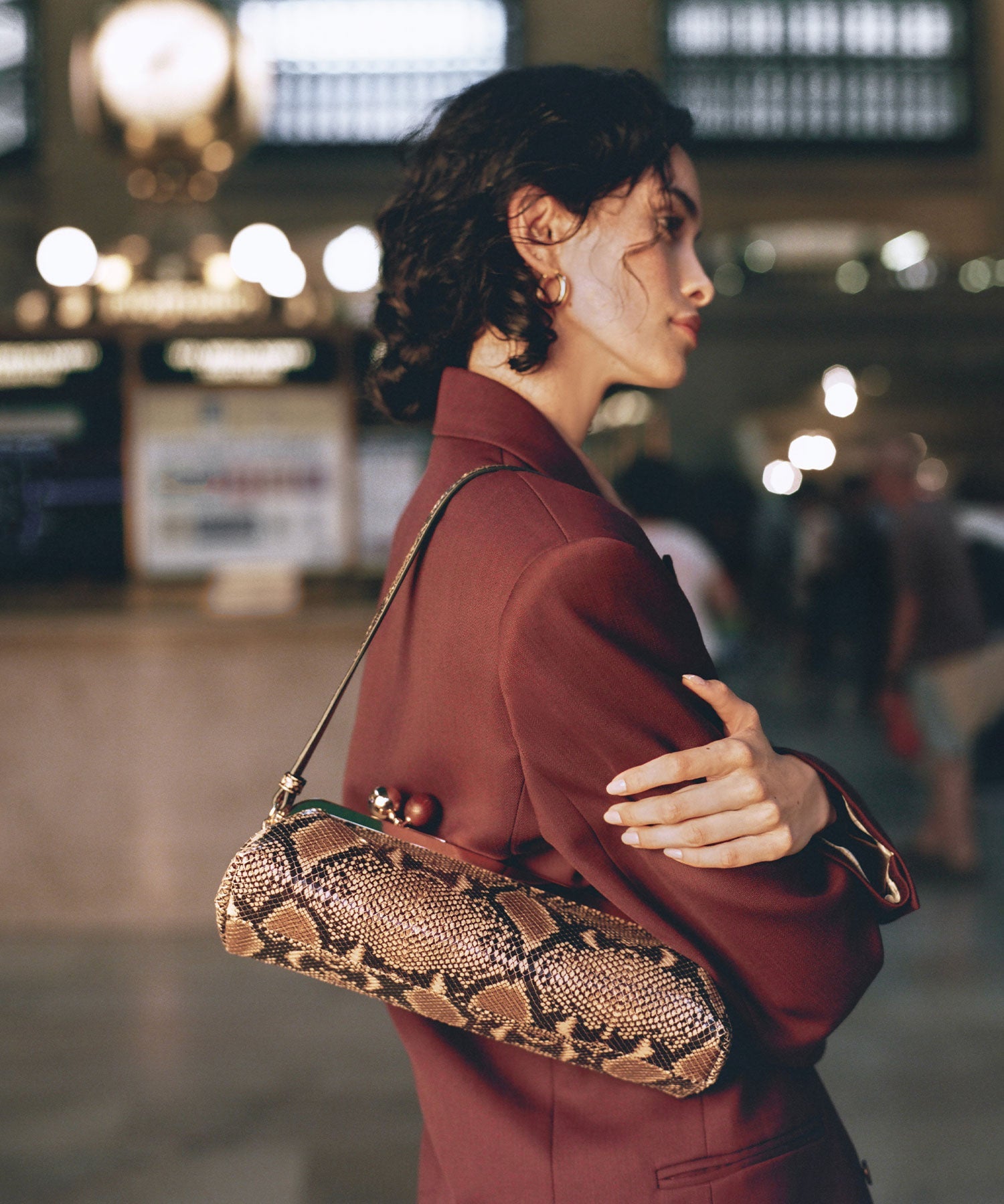 AMBRIAA SHOULDER BAG TAN MULTI SNAKE LEATHER